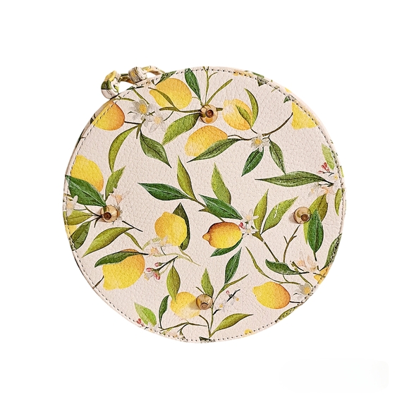 Valentina Leather & Raffia Lemon Design Crossbody Bucket Bag - Picture 8 of 8